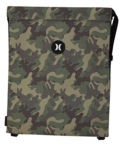 Hurley Printed Cinch Sak Backpacks, Medium Olive (Woodland), one size