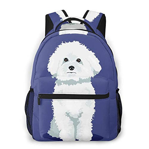 Multi leisure backpack,Breed Fluffy White Bichon Frise Dog One Color, travel sports School bag for adult youth College Students