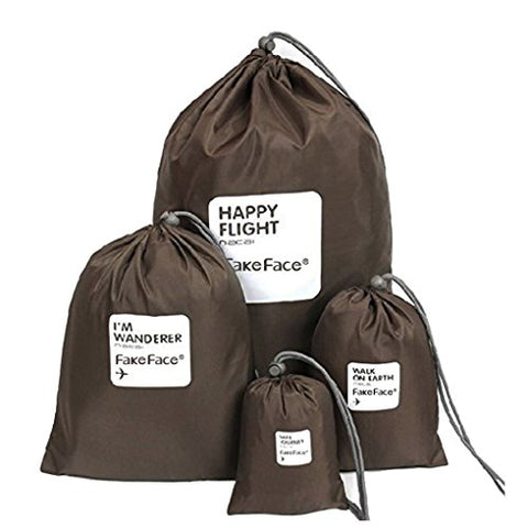 Fakeface 4 Pieces Waterproof Fabric Travel Organizers Toiletry Bags with Drawstring for Travel