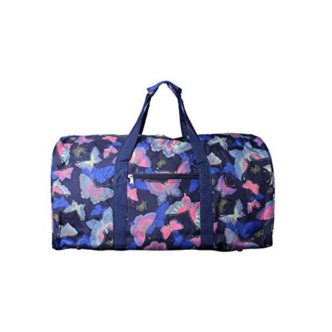 World Traveler Women'S Value Series Blue Moon 22-Inch Pink Butterfly Duffel Bag, Blue Trim Pink