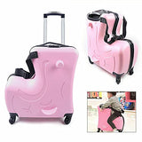 DNYSYSJ 20 Inch Children's Ride On Trolley Luggage, Portable Universal Wheel Luggage Carry On Luggage, Waterproof Unisex Boys Girls Travel Suitcase With Lock, ABS+PU (Pink)