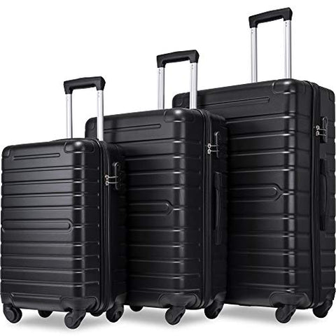 SSLine 3 Piece Luggage Sets Suitcase,Expandable ABS Lightweight Hardshell Spinner Wheel 3 Piece Set Travel Bag with TSA Lock 20/24/28 inch (Black)