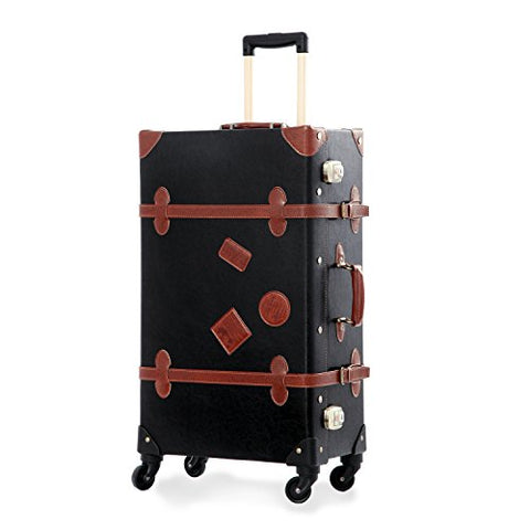 Unitravel Vintage Carry on Suitcase Spinner Duffle PU Trunk TSA Luggage with Strap