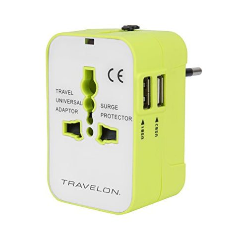 Travelon Worldwide Adapter With Dual Usb Charger, Green