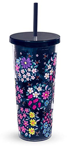 Vera Bradley Acrylic Insulated Travel Tumbler with Reusable Straw, 24 Ounces, Kaleidoscope