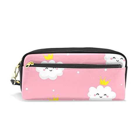 Colourlife Clouds With Crown Pu Leather Pencil Case Holder Pouch Makeup Bags For Boys Girls Adults