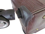 Amerileather Leather Croco-Print Three Piece Set Traveler on Spinner Wheels (#8603-4) (Dark Brown)