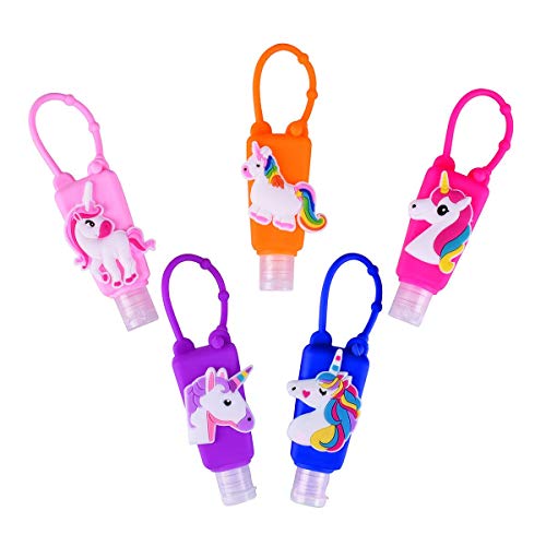 VHOPMORE Portable Empty Travel Bottles Set (5 Pack), 30 ml Leak Proof Refillable Liquid Containers Cute Cartoon Design Keychain Bottles Perfect for Travel, Outdoor Activities, Shcool