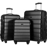 3 piece luggage set with TSA lock hard side swivel suitcase Black