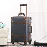 Vintage Luggage Carryon Suitcase Travel - HoJax Classic Trolley Luggage with Spinner Wheels, TSA Lock, Lightweight, 20 inch, Navy Blue