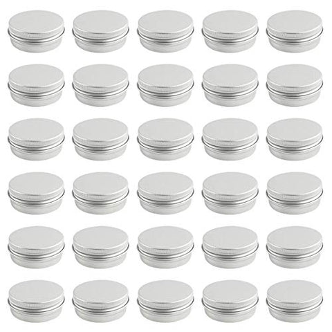 Wobe 40 Pack 1 oz Aluminum Round Tin Cans Screw Top Lip Balm Tin Containers Bottle with Screw Thread Lid Metal 30ml for Store Spices Candies Tea Pills Crafts Gift Giving
