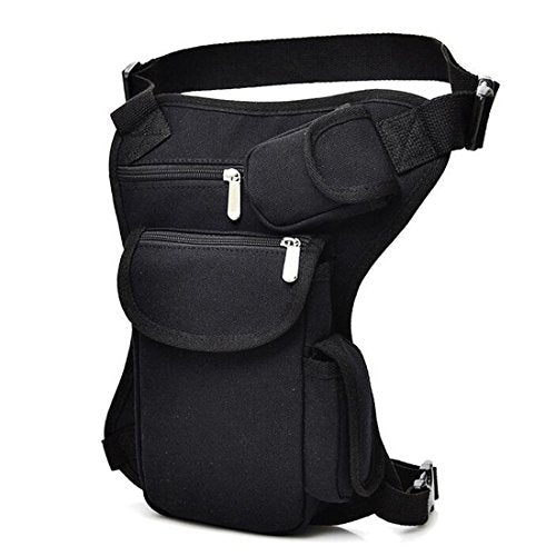 Sealinf Canvas Waist Bag Fanny Pack Racing Drop Leg Bag Motorcycle Outdoor Bag (Black)