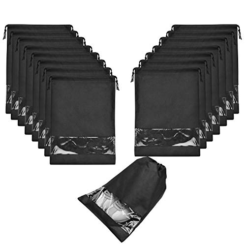 Shoe bags for Travel Storage Dust-Proof Drawstring with Window 18 pcs (Black)