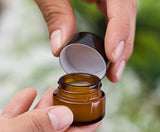 Amber Glass 5 ml 1/6 oz Small Thick Wall Balm Jars with Black Smooth Lids (6 pack)