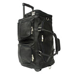 Piel Leather Duffel With Pockets On Wheels, Chocolate, One Size