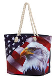Leisureland Large Beach Tote Bag, Top Zipper Boat Bag (Eagle American Flag)