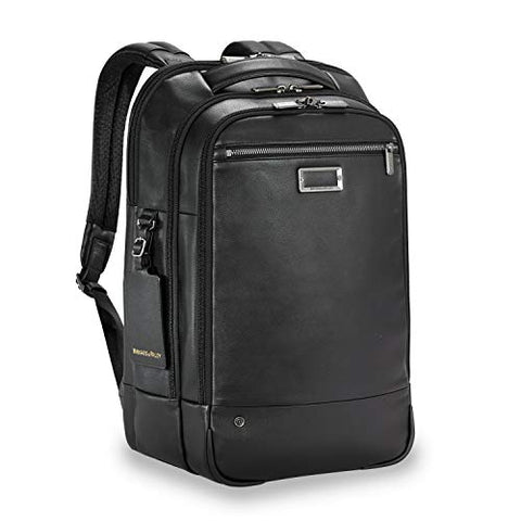 Briggs & Riley Leather Medium Backpack (No Initials Black)