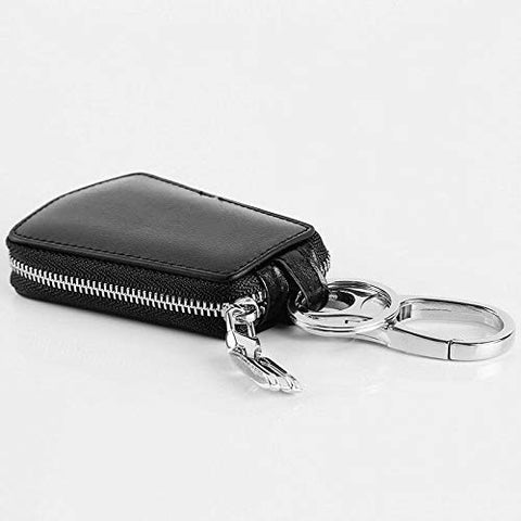 New Men Key Ring Bag Portable Convenient Genuine Leather Zipper Mini Key Wallet (Color - Black)