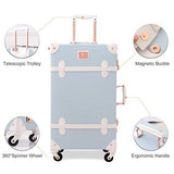 UNIWALKER Retro Luggage Set 20 inch Women Cute Suitcase with 12 inch Carry on Handbag (Embossed Blue)