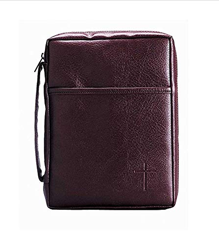 Burgundy Embossed Cross with Front Pocket Small Leather Look Bible Cover with Handle