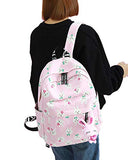 ABage Canvas Backpack Set 3 Pieces Patterned Bookbag Laptop School Backpack, Light Pink2
