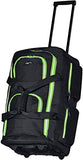 Olympia 8 Pocket Rolling Duffel Bag, Black/Lime, 22 inch