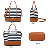 Womens Travel Weekend Bag Canvas Overnight Carry on Shoulder Duffel Beach Tote Bag (Blue stripe with shoe compartment)