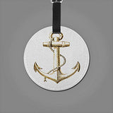 Personality round luggage tag Nautical Fashion match Gold Foil Anchor Image Be Safe and Grounded Voyage Journey Adventure Fisherman，Diameter3.7" Gold White