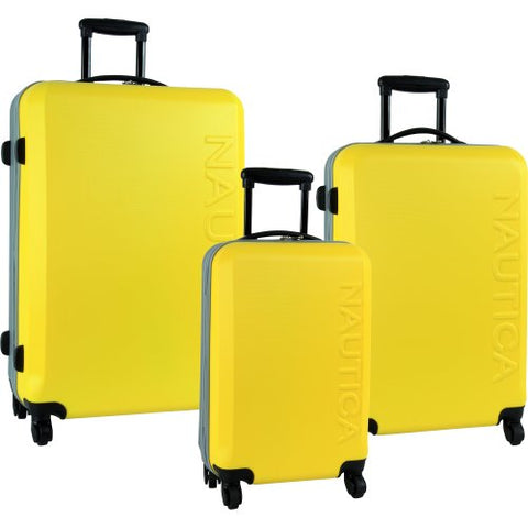 Nautica Luggage Ahoy 3 Piece Hardside Spinner Outer Shell Set, Yellow/Silver, One Size