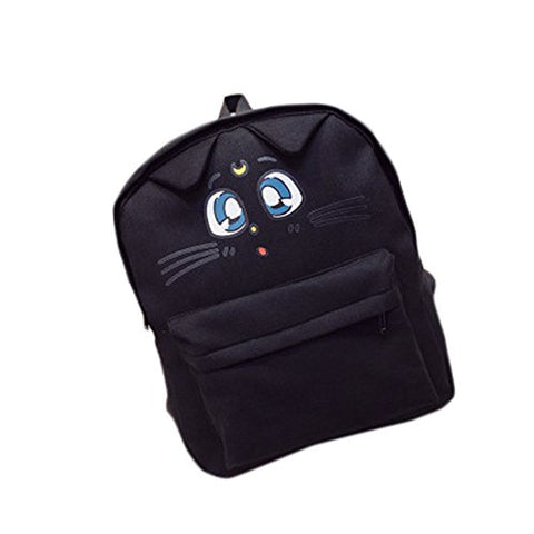 Rain'S Pan Anime Sailor Moon Cartoon Luna Cosplay Canvas Backpack School Bag Black