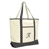 DALIX Personalized Shopping Tote Bag Monogram Black Star Ballent Zippered Letter- K