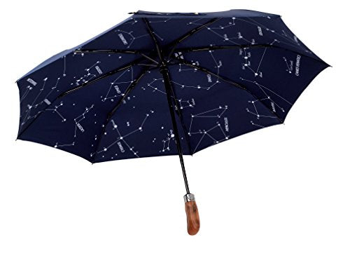 Balios (Designed in UK) Umbrella Handmade Real Wood Handle-Dark Navy with Sophisticated