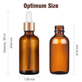 PrettyCare Eye Dropper Bottle 1 oz (4 Pack Amber Glass Bottles 30ml with Golden Caps, 1 Extra Eye Droppers, 12 Labels, Funnel & Measured Pipettes) Empty Tincture Bottles for Essential Oils