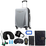 Samsonite Winfield 3 DLX Spinner 56/20 Carry-On, Silver (120752-1776) with Deco Gear 10 Piece Luggage Accessory Ultimate Travel Bundle
