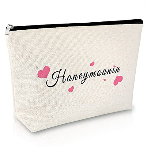 Engagement Gifts for Women Bride Cosmetic Bag Honeymoonin' Wedding Cosmetic Bag Bridal Shower Gifts Bride Makeup Bag Bride Gift Wedding Party Gift Bridal Party Gift and Travel Make Up Pouch