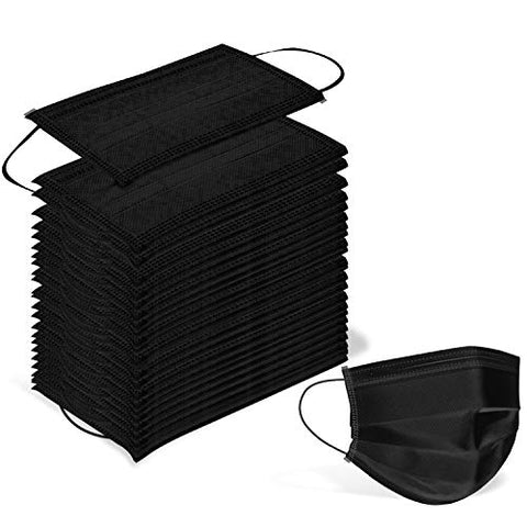 Wecolor 100 Pcs Disposable 3 Ply Earloop Face Masks, Suitable for Home, School, Office and Outdoors (Black)