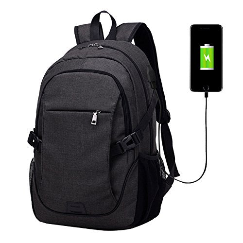 ABage Unisex School Backpack Lightweight Travel Backpacks with USB Charging Port, Black