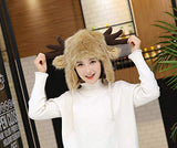 BOBILIKE Plush Fun Raindeer Ears Hood Women Costume Hats Warm, Soft and Cozy, Reindeer Brown