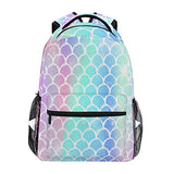 Wamika Colorful Mermaid Scale Backpacks for Girls Women, Rainbow Marble Galaxy Computer Laptop Backpack, Fish Scales Kid’s School Book Bag, Casual Travel Camping Daypack