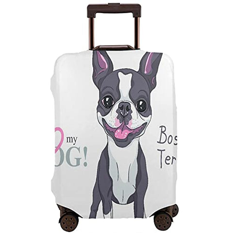 Travel Luggage Cover，Bull Smiling Dog Boston Terrier Breed Standin，Washable Elastic Durable , With Concealed Zipper Suitcase Protector Fits For 22-24 Inch -M.