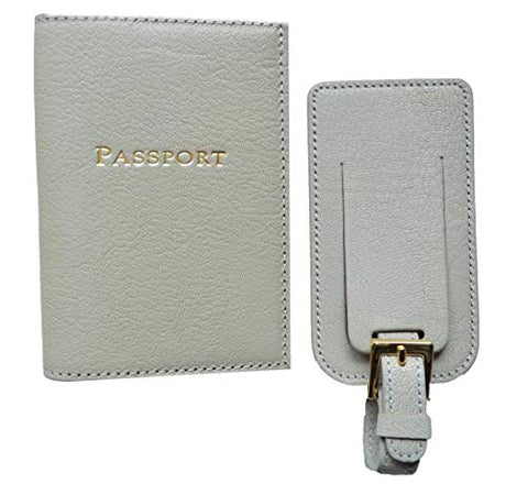 Graphic Image - Goatskin Leather - Passport Case & Luggage Tag - Light Grey
