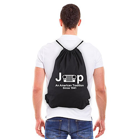 Army Force Gear Jeep an American Tradition Eco-Friendly Canvas Draw String Gym Bag Black & White