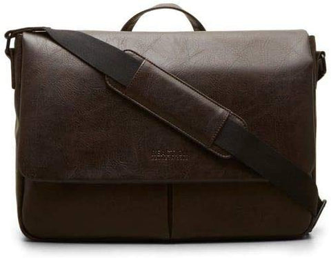 Kenneth Cole Reaction Travelier Satchel Messenger Vegan Leather Laptop Computer Shoulder Bags, Brown, 15.6"