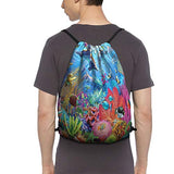 Underwater Ocean Dolphin Fish Coral Reef Summer Drawstring Backpack Sport Gym Bag Sackpack Shoulder Bags for Hiking Yoga Travel Beach