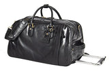 Black Wheeled Holdall Leather Duffle Gym Cabin Travel Luggage Weekend Bag Pete