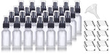 1 oz Frosted Clear Glass Boston Round Treatment Pump Bottle (24 pack) + Funnel and Labels for cosmetics, serums, essential oils, aromatherapy, food grade, bpa free