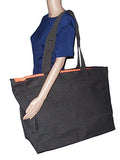 Extra Large Travel Day Tote Bag Heavy Duty Cotton Twill Zip Top (Charcoal Gray)
