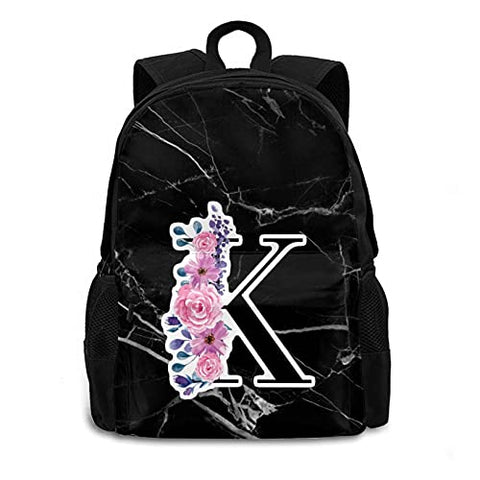 Floral Letter K Backpack for College School Travel, Laptop Backpack Bookbag for Women Men