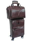 Amerileather Leather Croco-Print Three Piece Set Traveler on Spinner Wheels (#8603-4) (Dark Brown)