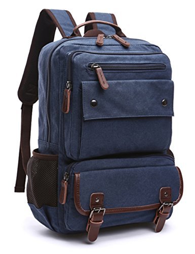 Aidonger Canvas School Bag Laptop Backpack Hiking Rucksack (Blue)